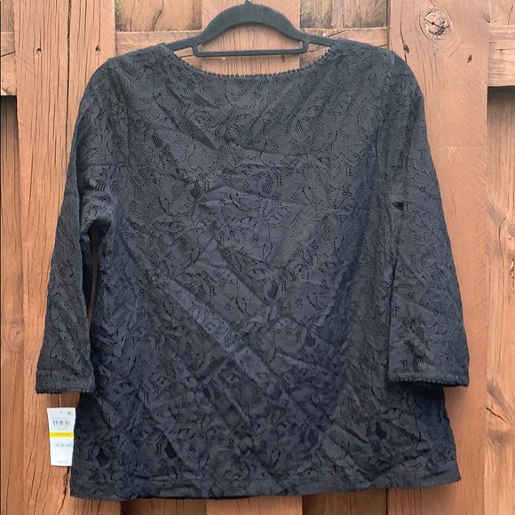 Charter Club Black Floral Embroidered Lace Blouse Top - Picture 5 of 6